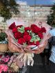 Bouquet premium di 9 rose rosse con eucalipto