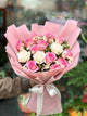 Buchet 15 Trandafiri Roz și Albi Mix Contrast