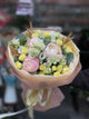 Bouquet of Pink Peonies, Yellow Roses, Eustoma and Wheat