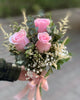 Classic Bouquet of 3 Pink Roses with Gypsophila