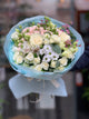 Bouquet misto bianco e rosa con rose ed eustoma