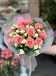 Mixed Bouquet of Pink Roses and Cream Spray Roses