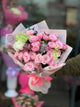 Buchet Mixt Trandafiri Roz cu Eustoma