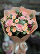 Mixed Bouquet with Peach-Pink Roses, Purple Alstroemeria, and Eucalyptus