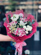 Bouquet with Raspberry Alstroemeria, White Eustoma, and Chrysanthemums – Delivery in Bucharest