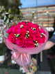 Bouquet di 25 rose fucsia e VAX
